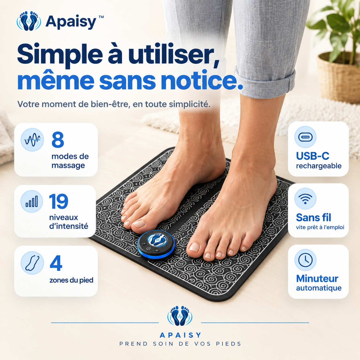 Apaisy™ – Tapis Masseur de Pieds EMS